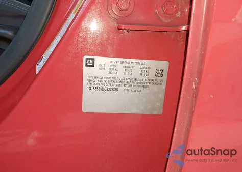 2016 Chevrolet Cruze Lt Auto из США, поврежденный, VIN 1G1BE5SM6G7275356